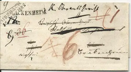 Württemberg 1842, L1 Brackenheim u. L2 Biberach auf Weitersende Porto Brief 