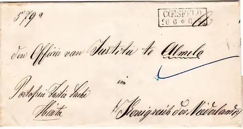 Preussen 1860, R2 COESFELD auf portofreiem Auslands Brief n. Almelo, NL