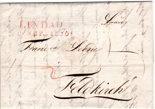 Bayern 1830, roter L2 LINDAU auf Brief n. Feldkirch, Österreich