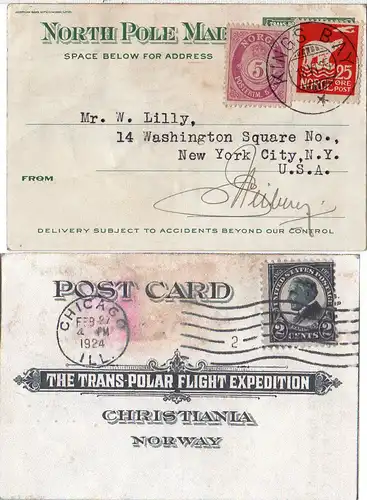 Norwegen 1925, US North Pole Mail Karte v. Chicago, zurück v. KINGS BAY