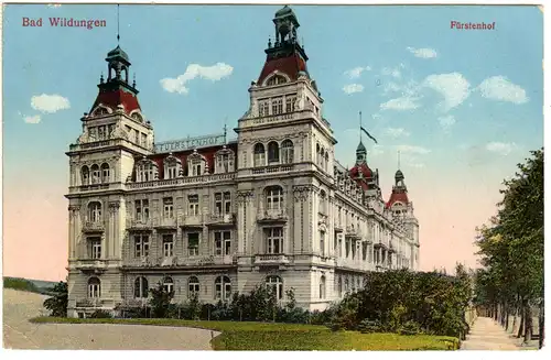 Bad Wildungen, Hotel Fürstenhof, 1933 gebr. Farb-AK