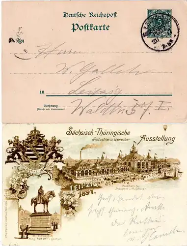 DR 1897, 5 Pf Privat Ganzsache Sächs.-Thür. Ausstellung m entspr. Leipzig SoStpl