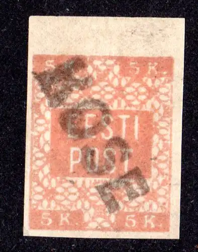 Estland, Oberrandstück 5 Kop. 1919 m. provisorischem Stempel KOSE