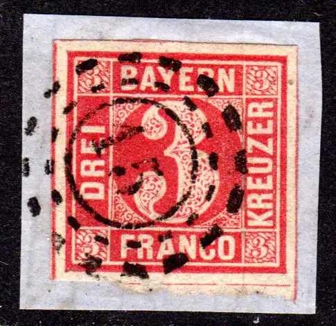 Bayern 9 b, allseits breitrandige 3 Kr. auf schönem Briefstück m. oMR 15 Amberg