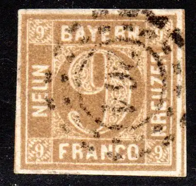 Bayern 11, breitrandige 9 Kr. braun m. zentrischem oMR 264 Kulmbach.