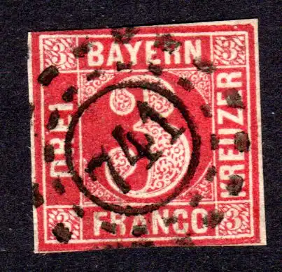 Bayern 9, oMR 741 klar u. zentrisch auf vunten u. oben berührter 3 Kr.