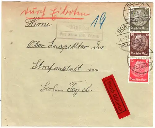 DR 1937, Landpost Stpl. KITZSCHER über Borna auf Eilboten Brief m. 10+12+30 Pf. 