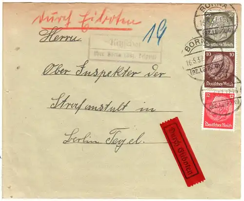 DR 1937, Landpost Stpl. KITZSCHER über Borna auf Eilboten Brief m. 10+12+30 Pf.