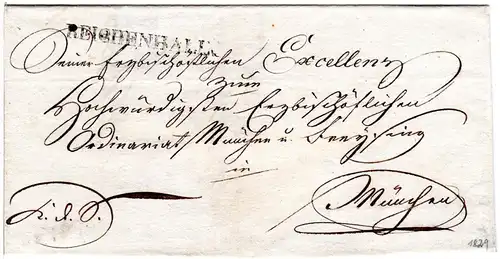 Bayern 1829, L1 Reichenhall klar auf Bischofs Brief n. München.