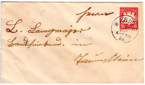 Bayern 1888, 10 Pf. Ganzsachenumschlag m. klarem K1 WAGING