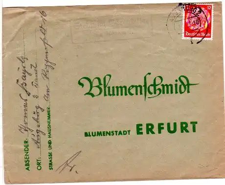 DR 1937, Landpost Stpl. SIEDLUNG BÄRENKELLER über Augsburg 2 auf Brief m. 12 Pf.