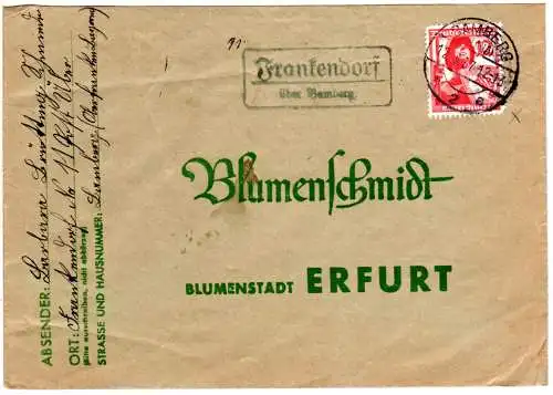 DR 1937, Landpost Stpl. FRANKENDORF über Bamberg auf Brief m. 12 Pf.