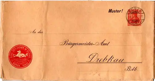 DR 1903, 10 Pf. Privat Ganzsachen Umschlag "Muster" v. Düren m. Abb. Pferd