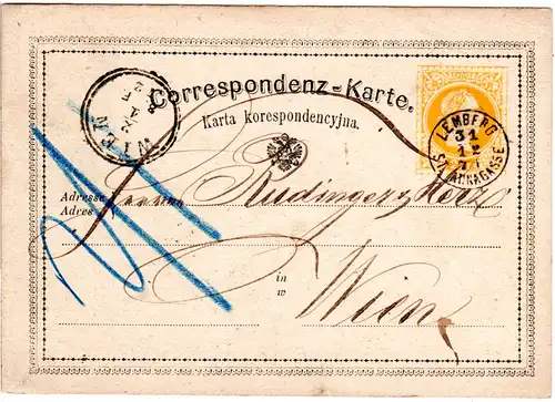 Österreich 1871, 2 Kr. Ganzsache m. Fingerhut Stpl. LEMBERG ST. ANNAGASSE