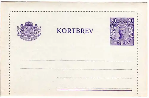 Schweden K 20, ungebr. 20 öre Kartenbrief in sehr guter Erhaltung. 