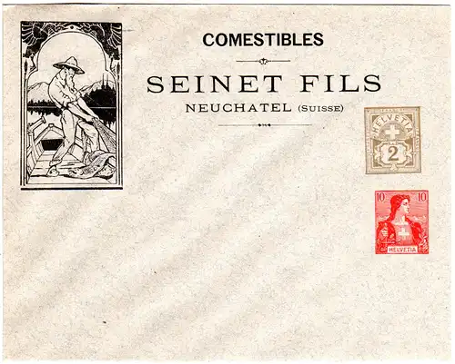 Schweiz, ungebr. Privat Ganzsachenumschlag v. Neuchatel m. 2 Wertstempeln