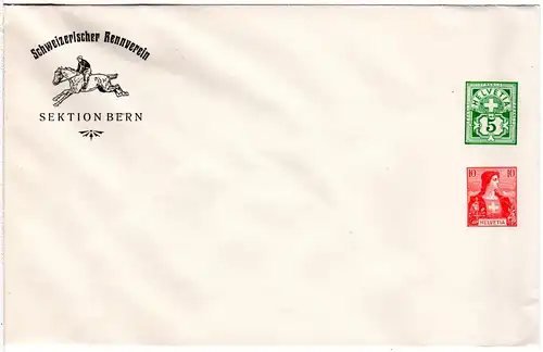 Schweiz, ungebr. Privat Ganzsachenumschlag Schweizer Rennverein m 2 Wertstempeln