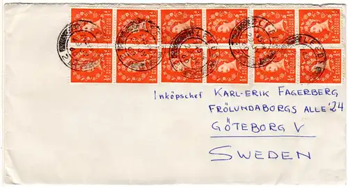 GB 1960, MeF-Massenfrankatur 12x1/2 d auf Brief v. Leeds n. Schweden.