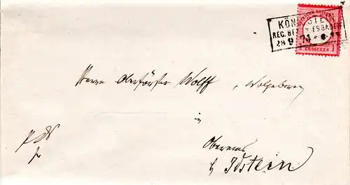 DR 1874, R3 KÖNIGSTEIN REG.BEZ. WIESBADEN klar auf Brief m. 1 G. gr. Brustschild
