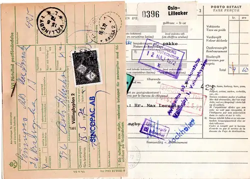 Norwegen 1972, Paketkarte v. Oslo-Lilleaker m. Schweden Lösen Nachporto