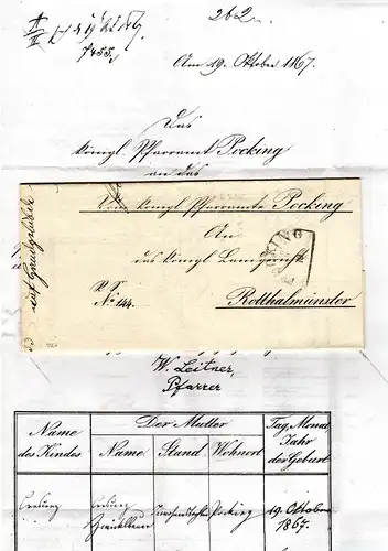 Bayern 1867, HKS Pocking auf Pfarramts Brief m. Unterschrift des Pfarrer Leitner