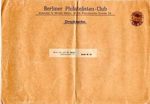 DR 1903, 3 Pf. Germania Privatganzsache Umschlag v. Philatelisten-Club Berlin 