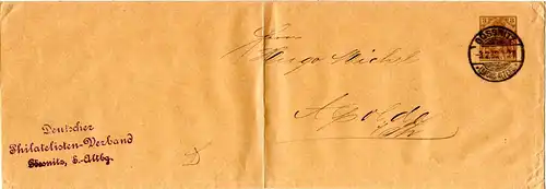 DR 1908, gebr. 3 Pf. Germania Privatganzsache Umschlag v. Gössnitz