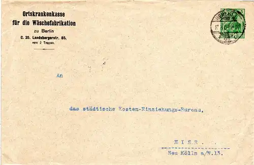 DR 1904, 5 Pf. Germania Ortskrankenkasse Privatganzsache Umschlag v. Berlin C.25