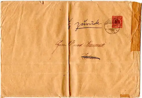 DR 1898, 10 Pf. Privatganzsache Umschlag v. Berlin n. Zechin u. zurück