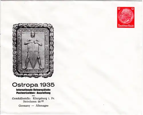 DR, ungebr. 12 Pf. Privatganzsachenumschlag Ostropa 1935 mit Eichenkranz