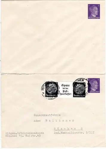 DR, 2 gebr./ ungebr. 6 Pf. Hitler Privatganzsachenumschläge