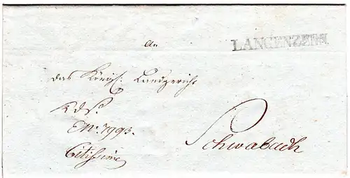 Bayern 1828, L1 LANGENZENN auf Brief n. Schwabach m. Citissime Vermerk