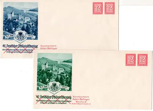 DR, 4 ungebr. 12+12 Pf. Ziffer Privatganzsachenumschläge Ballinger München