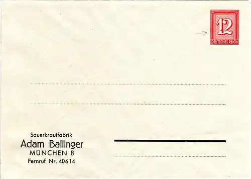 DR, ungebr. 12 Pf. (m. Plattenfehler) Ziffer Privatganzsache Ballinger München