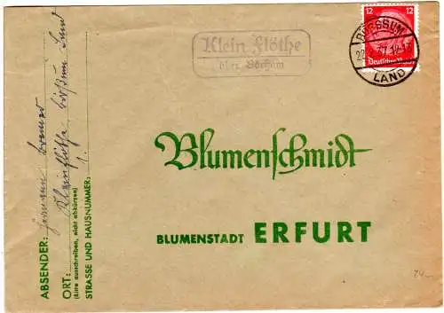 DR 1937, Landpost Stpl. KLEIN FLÖTHE über Börßum auf Brief m. 12 Pf