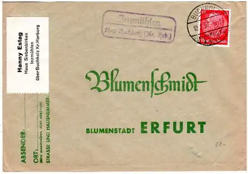 DR 1937, Landpost Stpl. Inzmühlen über Buchholz auf Brief m. 12 Pf.