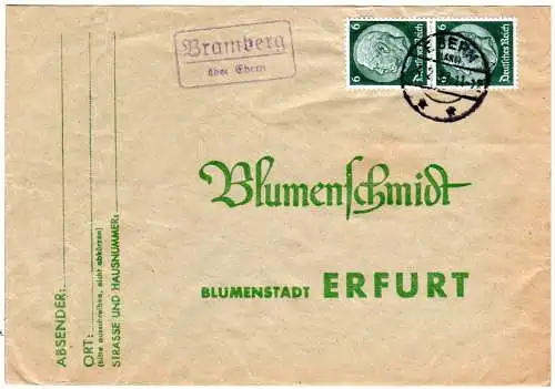 DR 1937, Landpost Stpl. BRAMBERG über Ebern auf Brief m. 2x6 Pf.