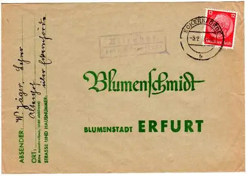 DR 1937, Landpost Stpl. ALTENHOF über Eckernförde auf Brief m. 12 Pf.