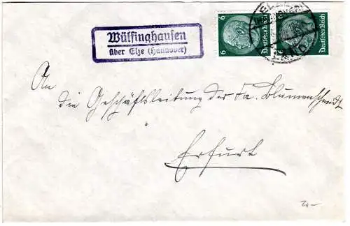 DR 1936, Landpost Stpl. WÜLFINGHAUSEN über Elze (Hannover) auf Brief m. 2x6 Pf.