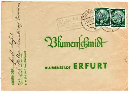 DR 1937, Landpost Stpl. KLEIN-MELLAU über Dramburg auf Brief m. 2x6 Pf.