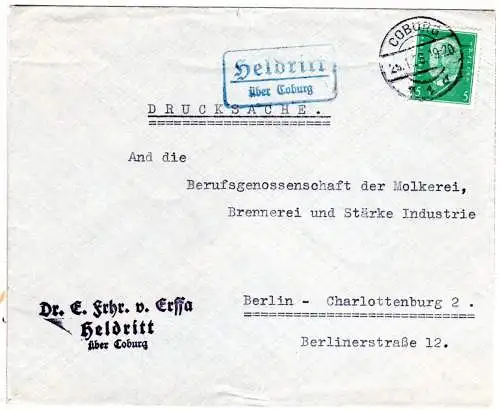 DR 1936, Landpost Stpl. HELDRITT über Coburg auf Brief m. 5 Pf.