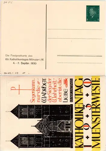 DR, ungebr. 8 Pf. Privatganzsachenkarte Katholikentag 1930 Münster-Westfalen 