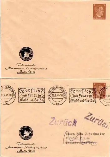 DR, 2 gebr./ ungebr. 3 Pf. Hitler Privatganzsachenumschläge, sämisch.