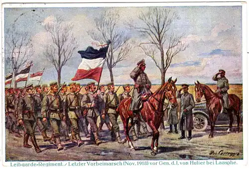 Laasphe, General Hutier, Vorbeimarsch Leibgarde Regiment, gebr. Farb-AK 