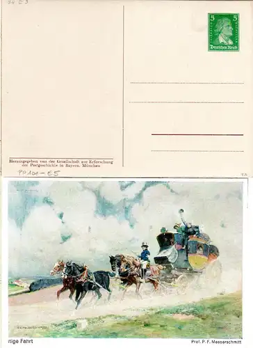 DR, ungebr. 5 Pf. Privatganzsachenkarte Postgeschichte Bayern m. Postkutsche