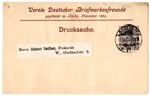 DR 1906, 2 Pf. Germania Privatganzsachen Streifband Briefmarkenfreunde Berlin