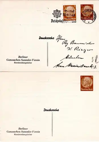 DR, gebr. u. ungebr. 3 Pf. Privatganzsachenkarten Berliner Ganzsachen-Verein