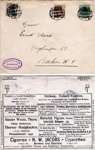 DR 1902, gebr. Privat-Anzeigenumschlag 5 Pf. Germania v. Barmen-Elberfeld