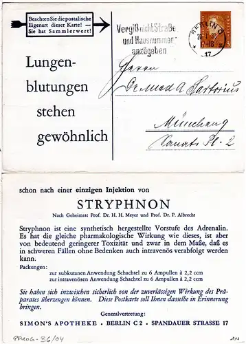 DR, gest. 3 Pf. Privatganzsache Stryphnon, Simon´s Apotheke Berlin