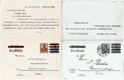 DR, gest. 3 neben duchbalkter 2 Pf. Doppelkarte Ganzsache Wehrle Emmendingen